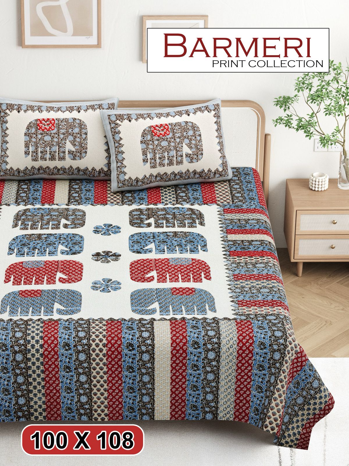 Cotton King Size Bedsheet Set (100x108 Inch) with 2 Pillow Covers
