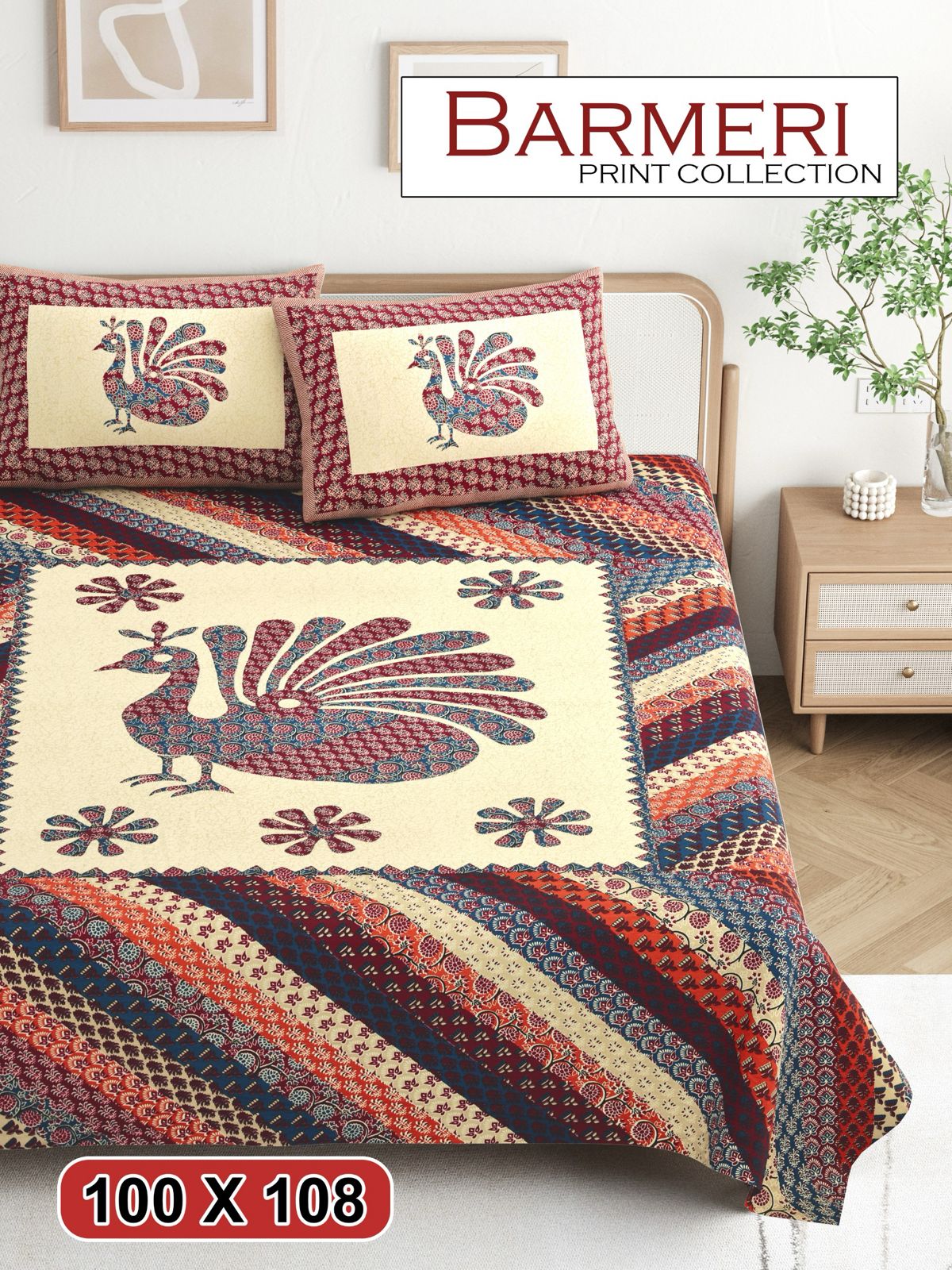 Cotton King Size Bedsheet Set (100x108 Inch) with 2 Pillow Covers