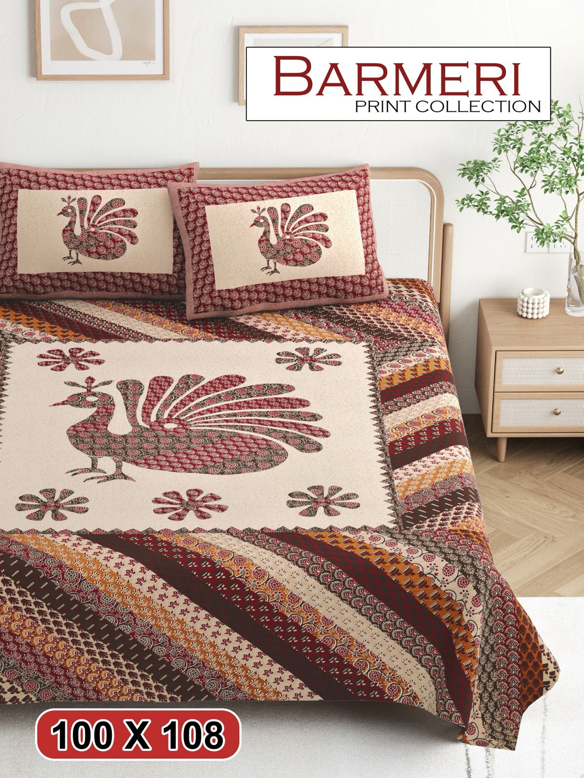 Cotton King Size Bedsheet Set (100x108 Inch) with 2 Pillow Covers