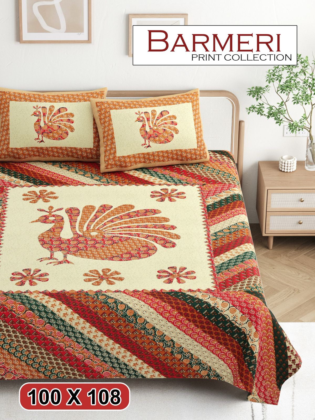 Cotton King Size Bedsheet Set (100x108 Inch) with 2 Pillow Covers