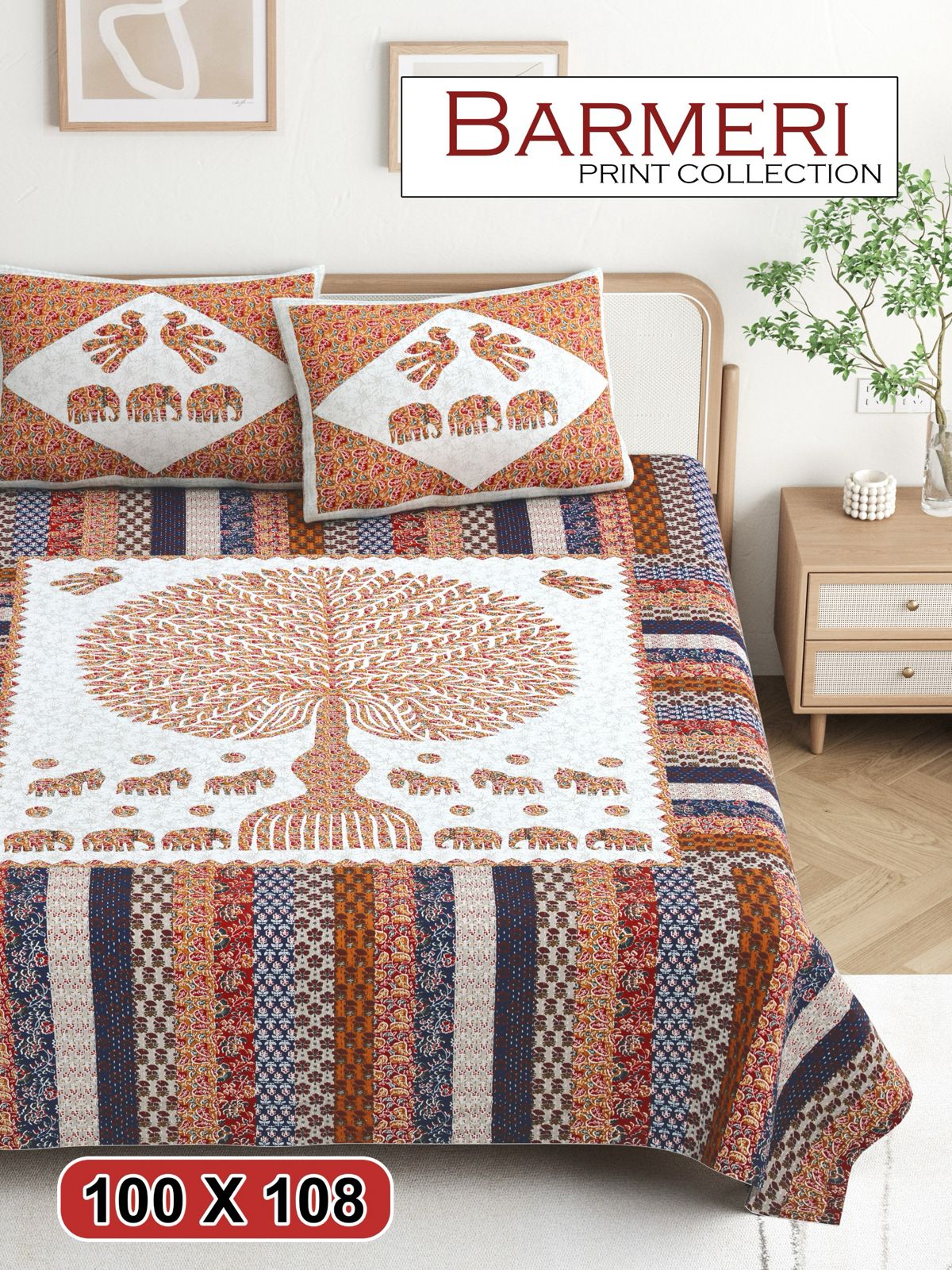 Cotton King Size Bedsheet Set (100x108 Inch) with 2 Pillow Covers