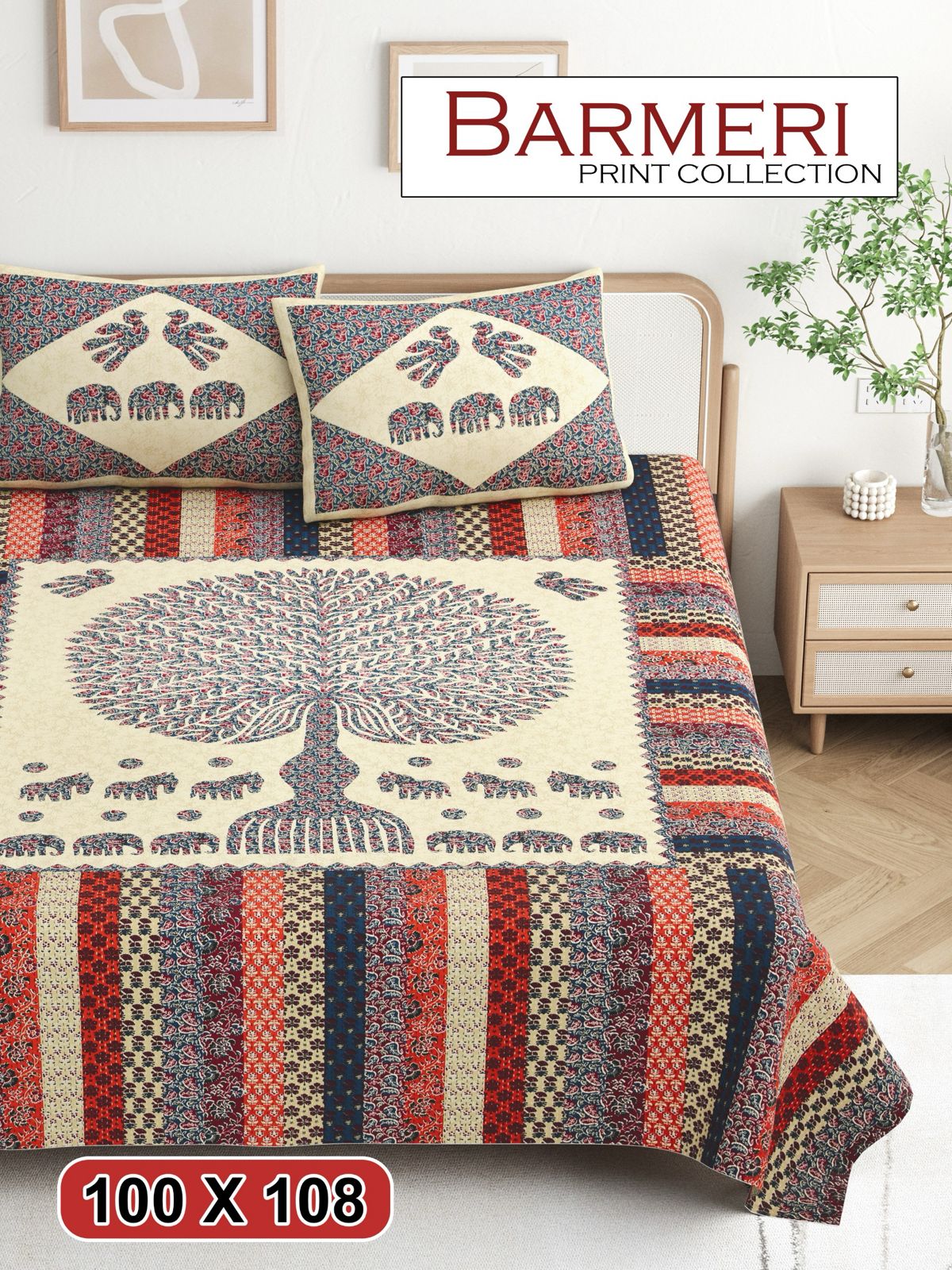 Cotton King Size Bedsheet Set (100x108 Inch) with 2 Pillow Covers
