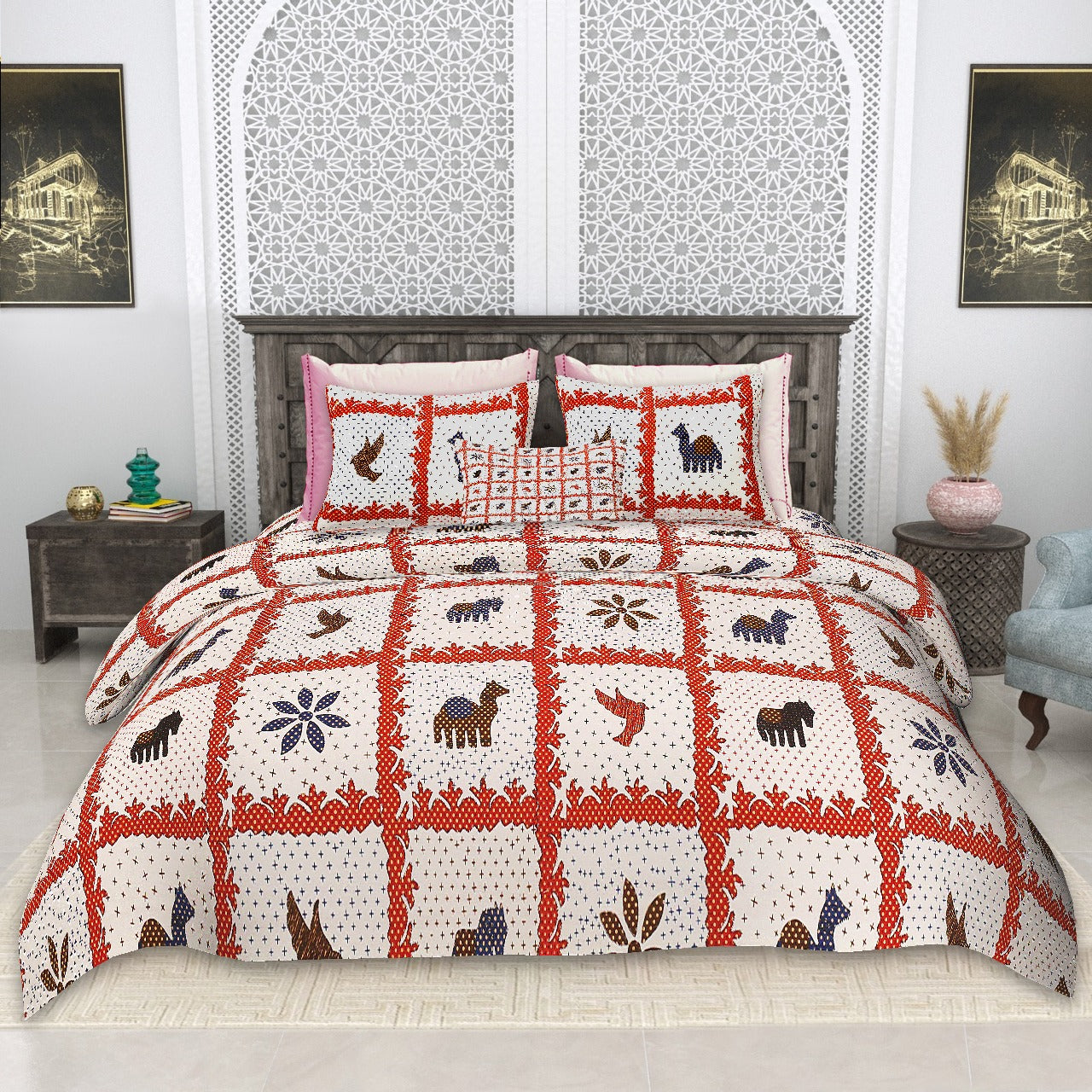 Cotton King Size Bedsheet Set (100x108 Inches) with 2 Pillow Covers