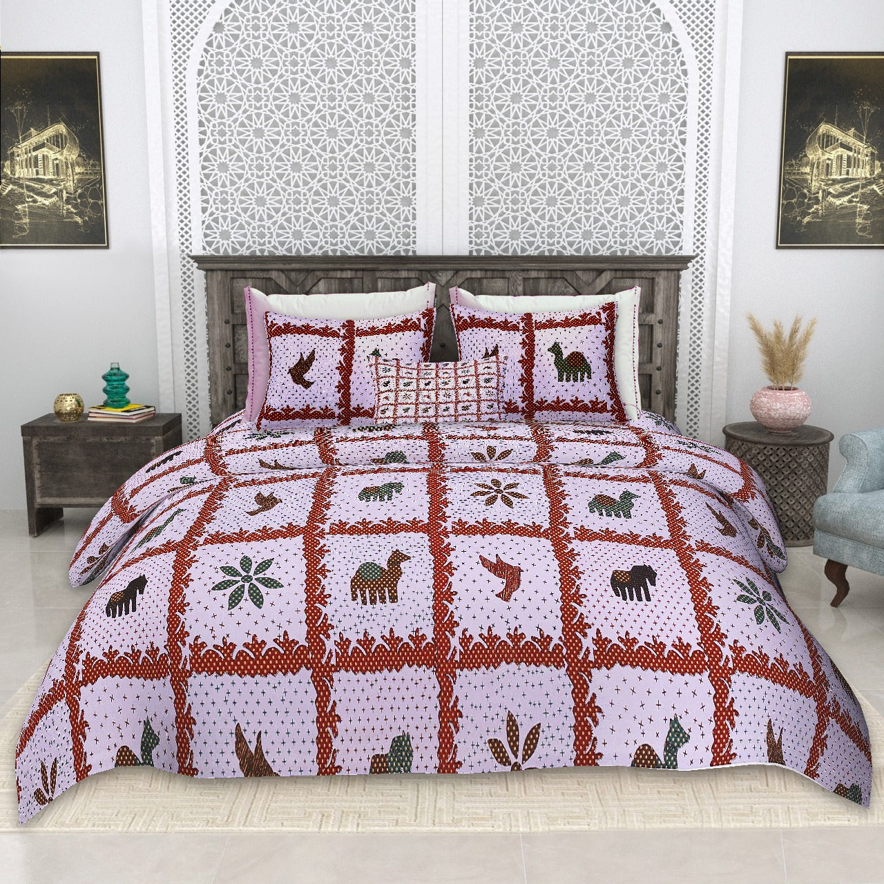 Cotton King Size Bedsheet Set (100x108 Inches) with 2 Pillow Covers