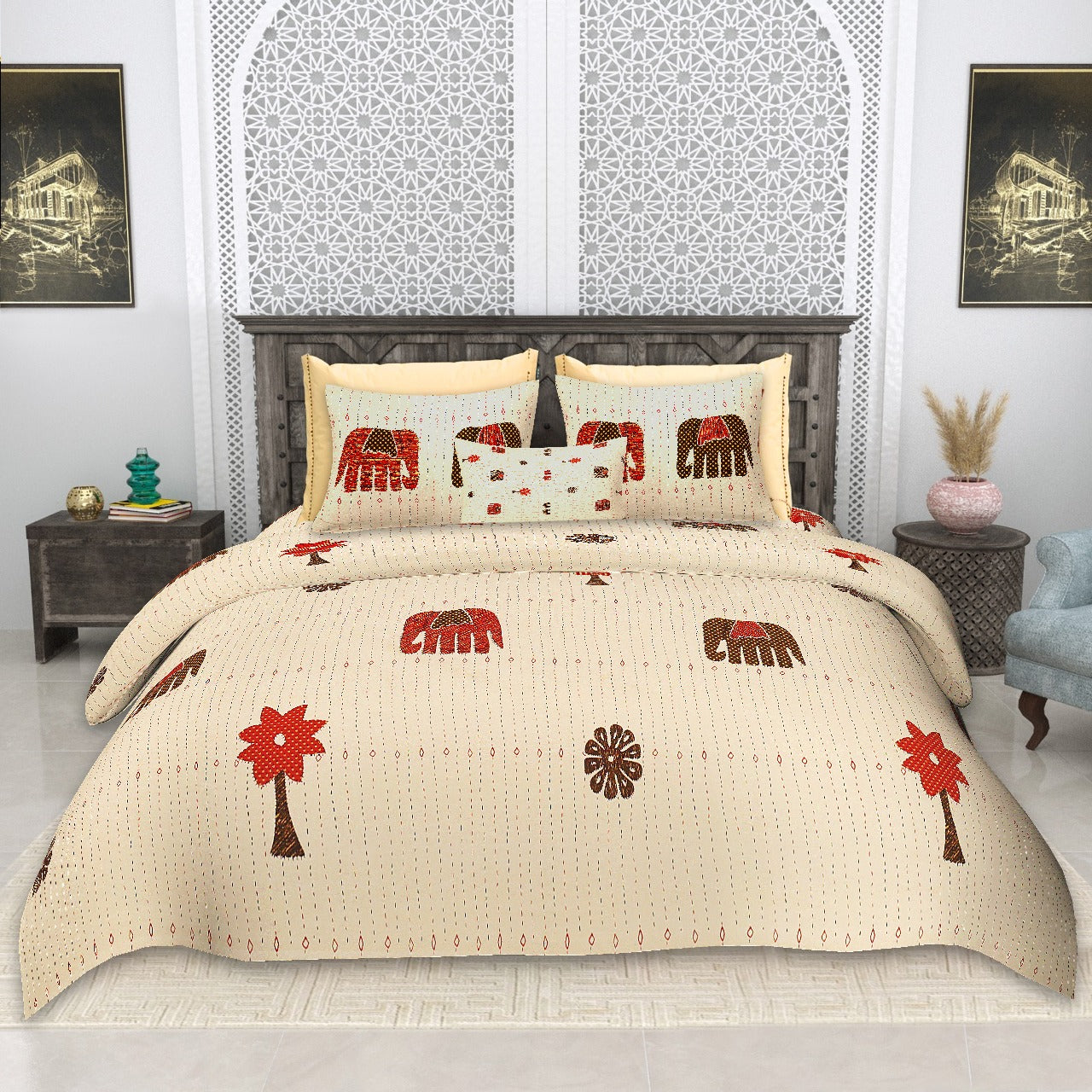 Cotton King Size Bedsheet Set (100x108 Inches) with 2 Pillow Covers