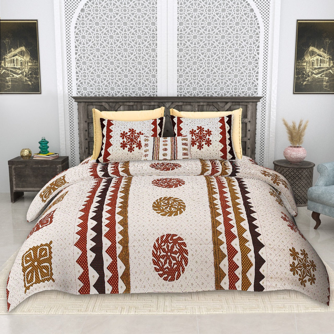 Cotton King Size Bedsheet Set (100x108 Inches) with 2 Pillow Covers