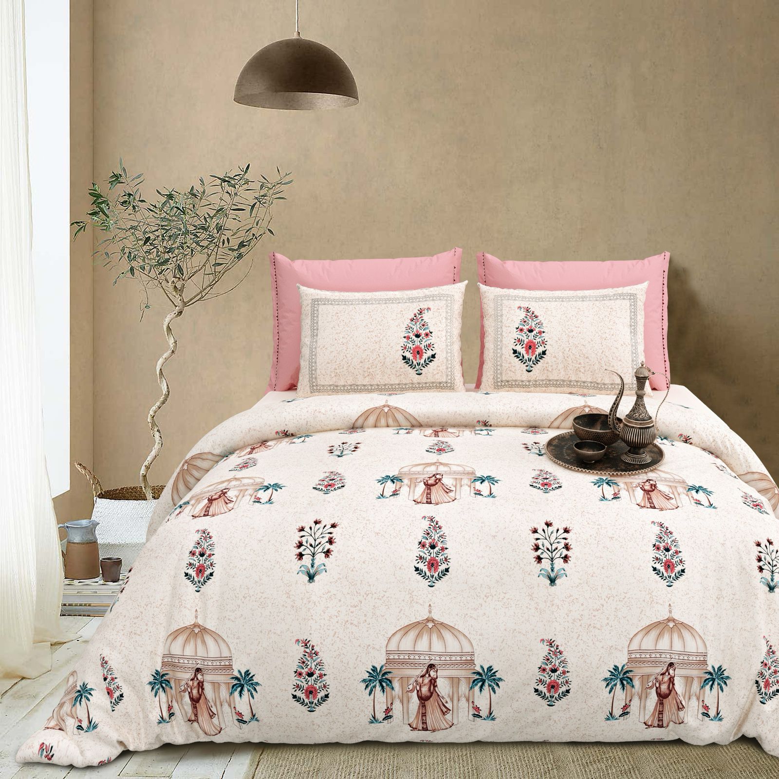 Cotton King Size Bedsheet Set (108x108 Inches) with 2 Pillow Covers