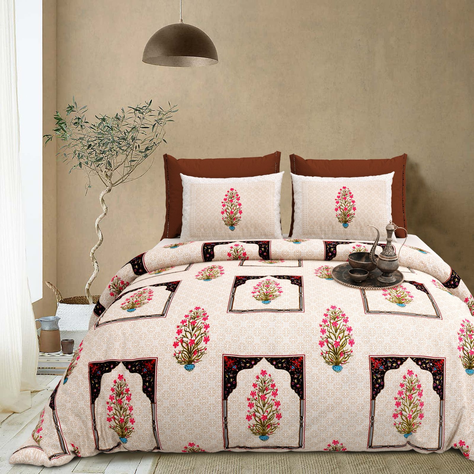 Cotton King Size Bedsheet Set (108x108 Inches) with 2 Pillow Covers