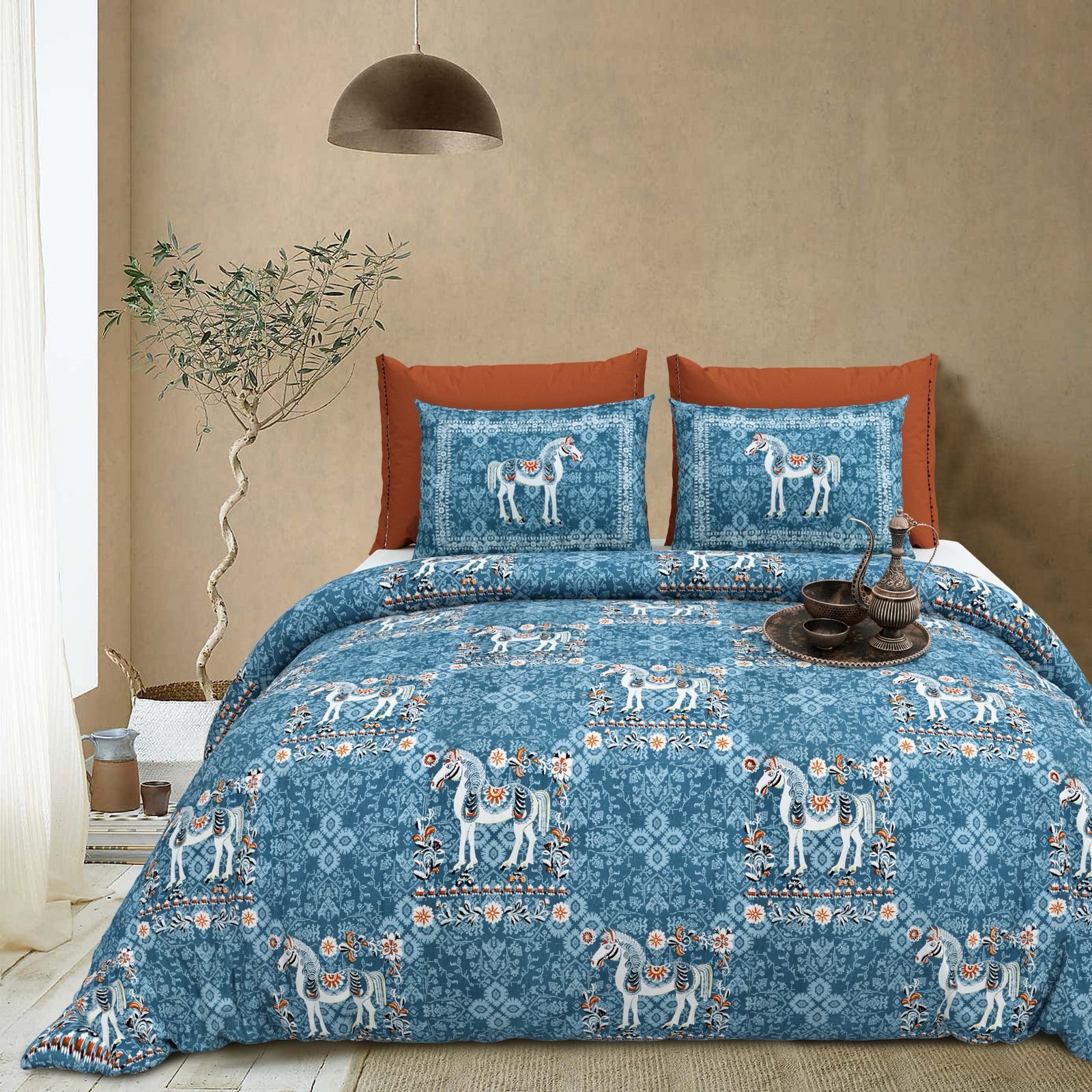 Cotton King Size Bedsheet Set (108x108 Inches) with 2 Pillow Covers