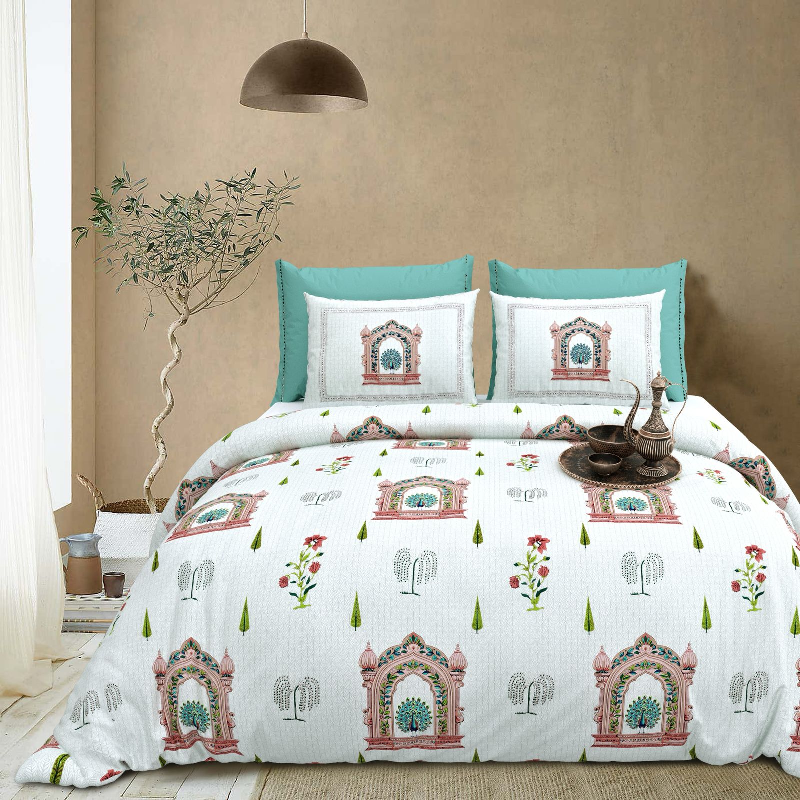 Cotton King Size Bedsheet Set (108x108 Inches) with 2 Pillow Covers