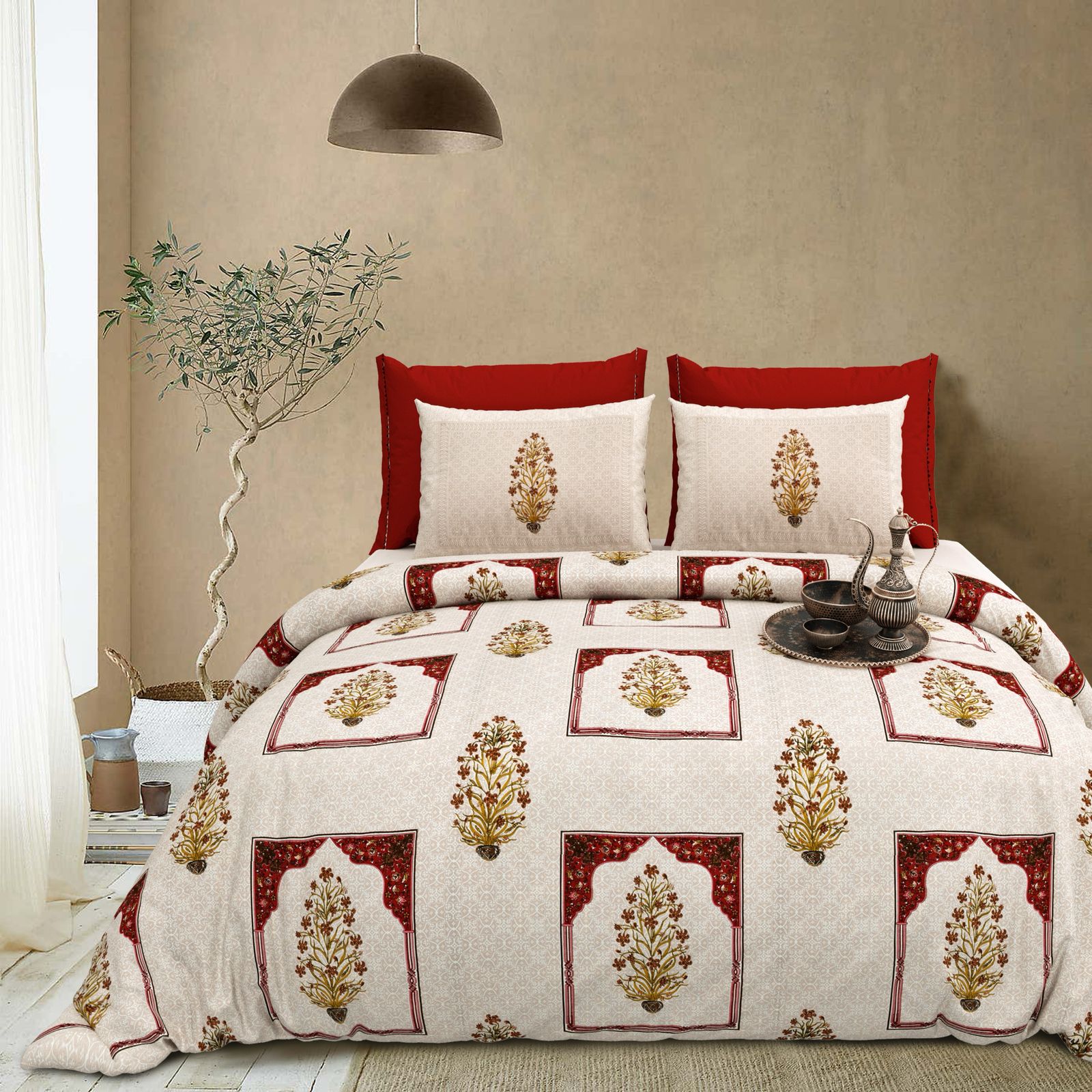 Cotton King Size Bedsheet Set (108x108 Inches) with 2 Pillow Covers