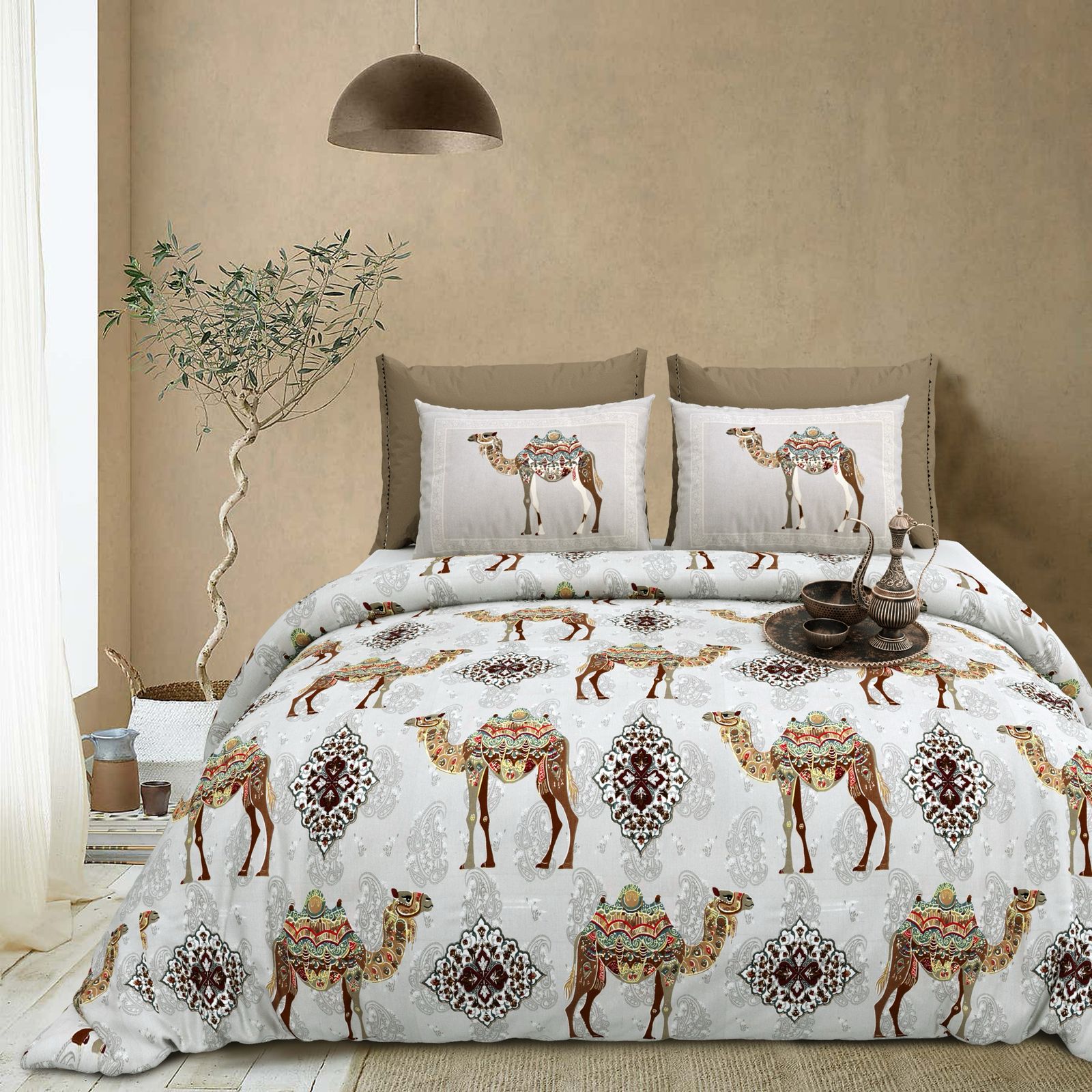 Cotton King Size Bedsheet Set (108x108 Inches) with 2 Pillow Covers