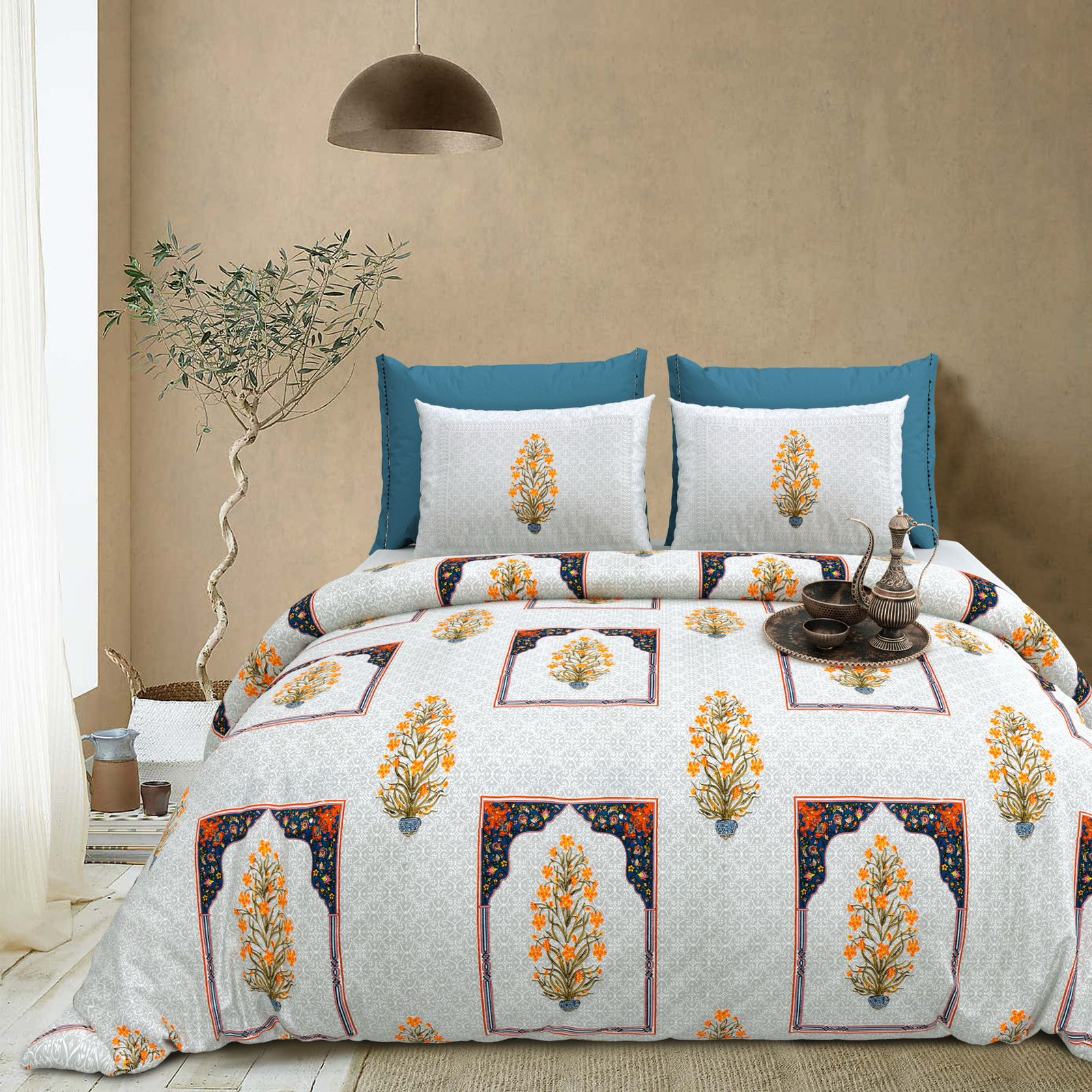 Cotton King Size Bedsheet Set (108x108 Inches) with 2 Pillow Covers
