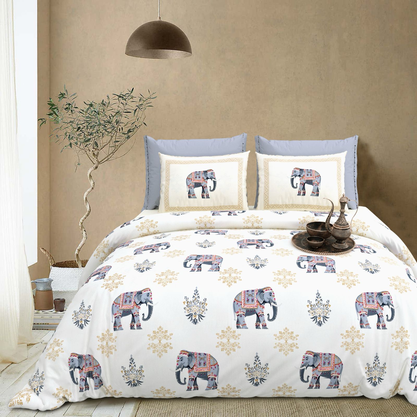 Cotton King Size Bedsheet Set (108x108 Inches) with 2 Pillow Covers