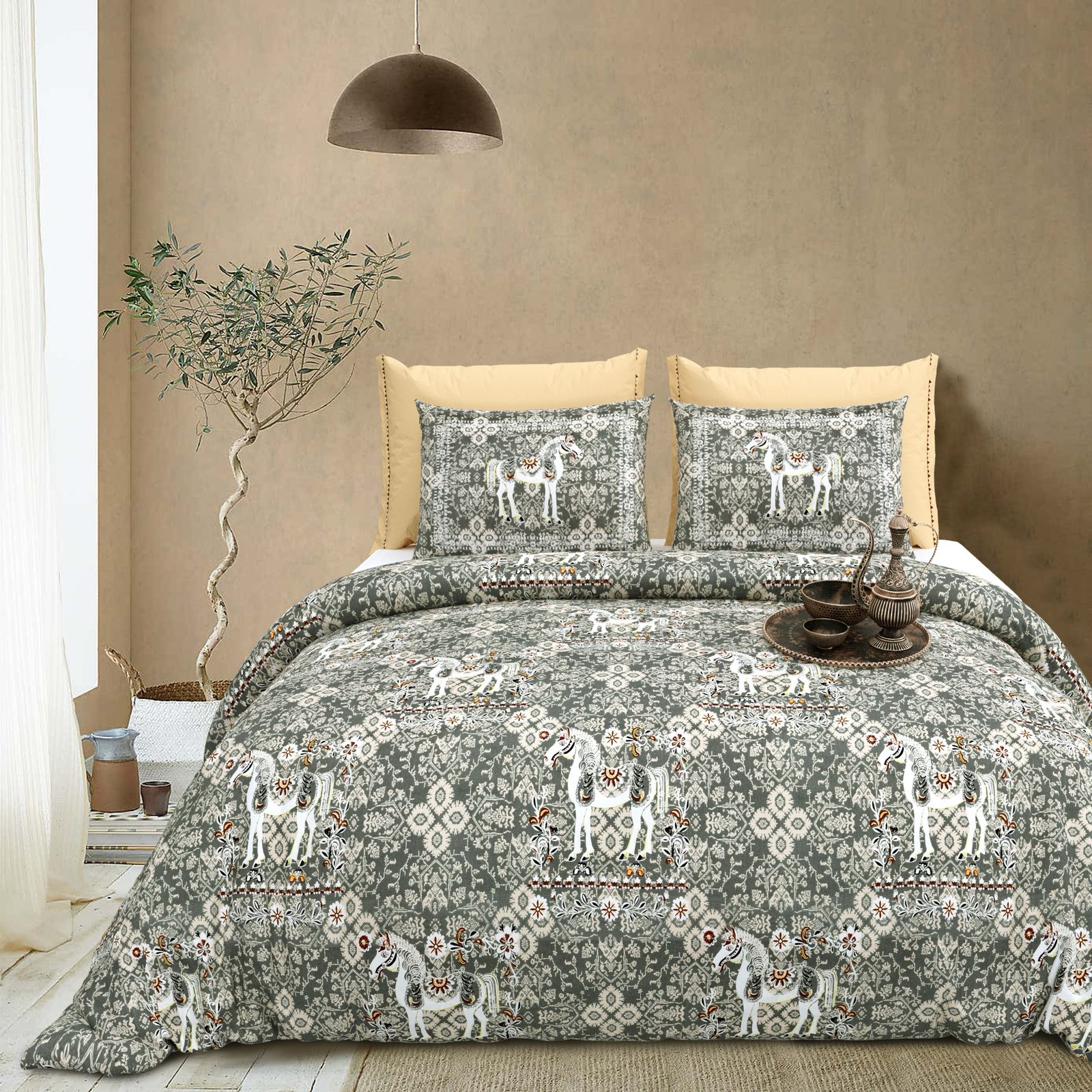 Cotton King Size Bedsheet Set (108x108 Inches) with 2 Pillow Covers