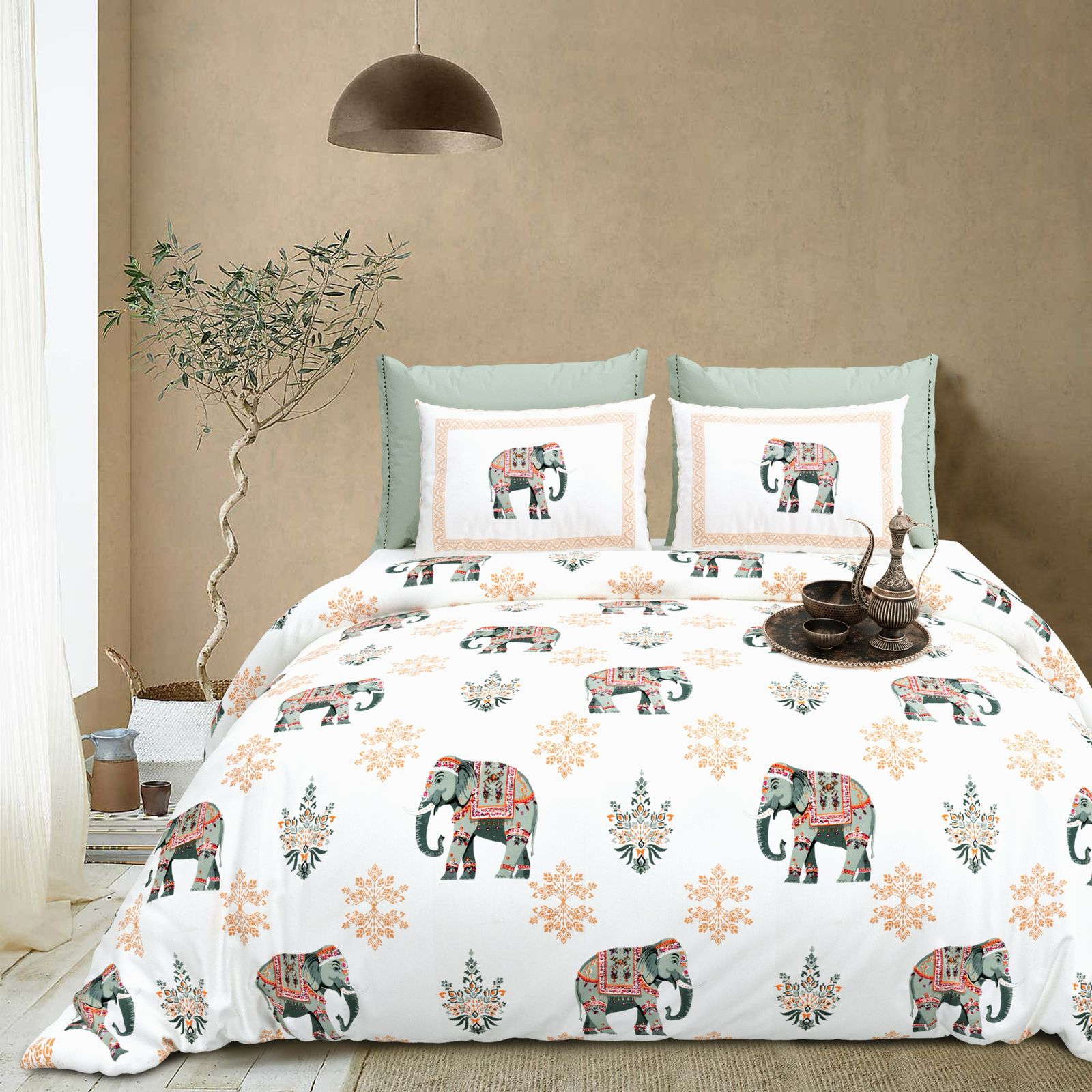 Cotton King Size Bedsheet Set (108x108 Inches) with 2 Pillow Covers