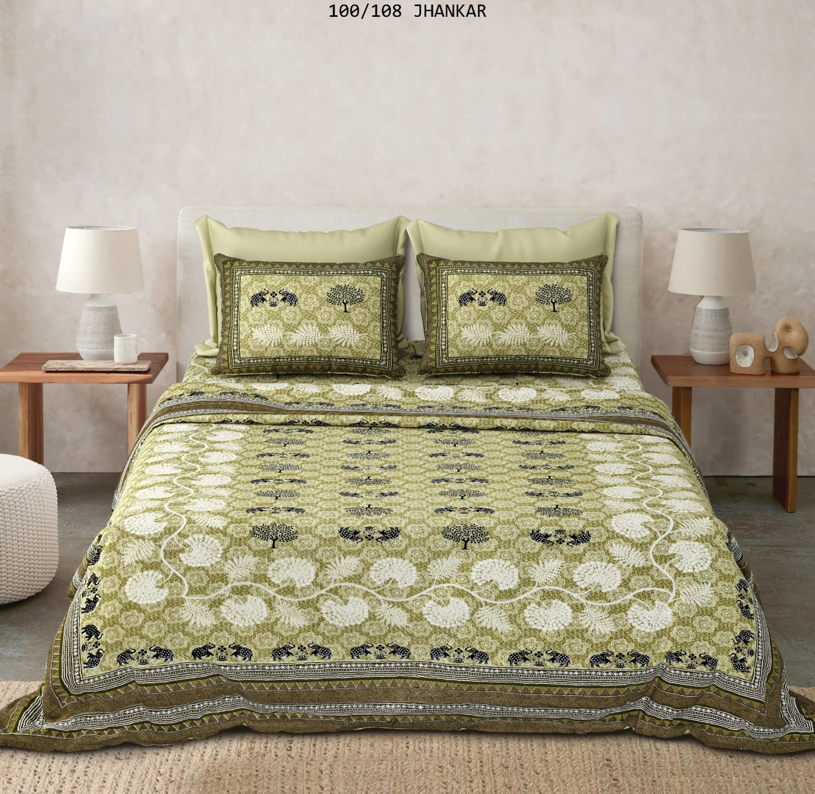 Cotton King Size Bedsheet with 2 Pillow Covers – 100x108 Inches