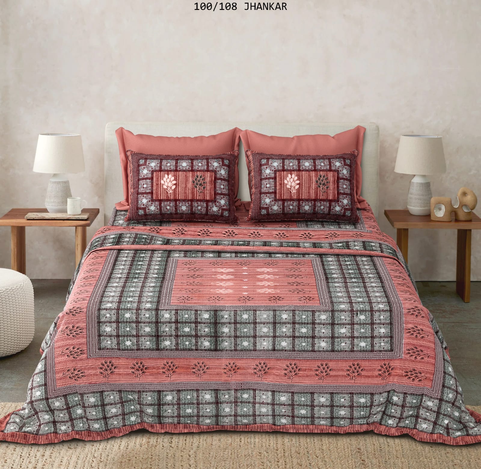 Cotton King Size Bedsheet with 2 Pillow Covers – 100x108 Inches