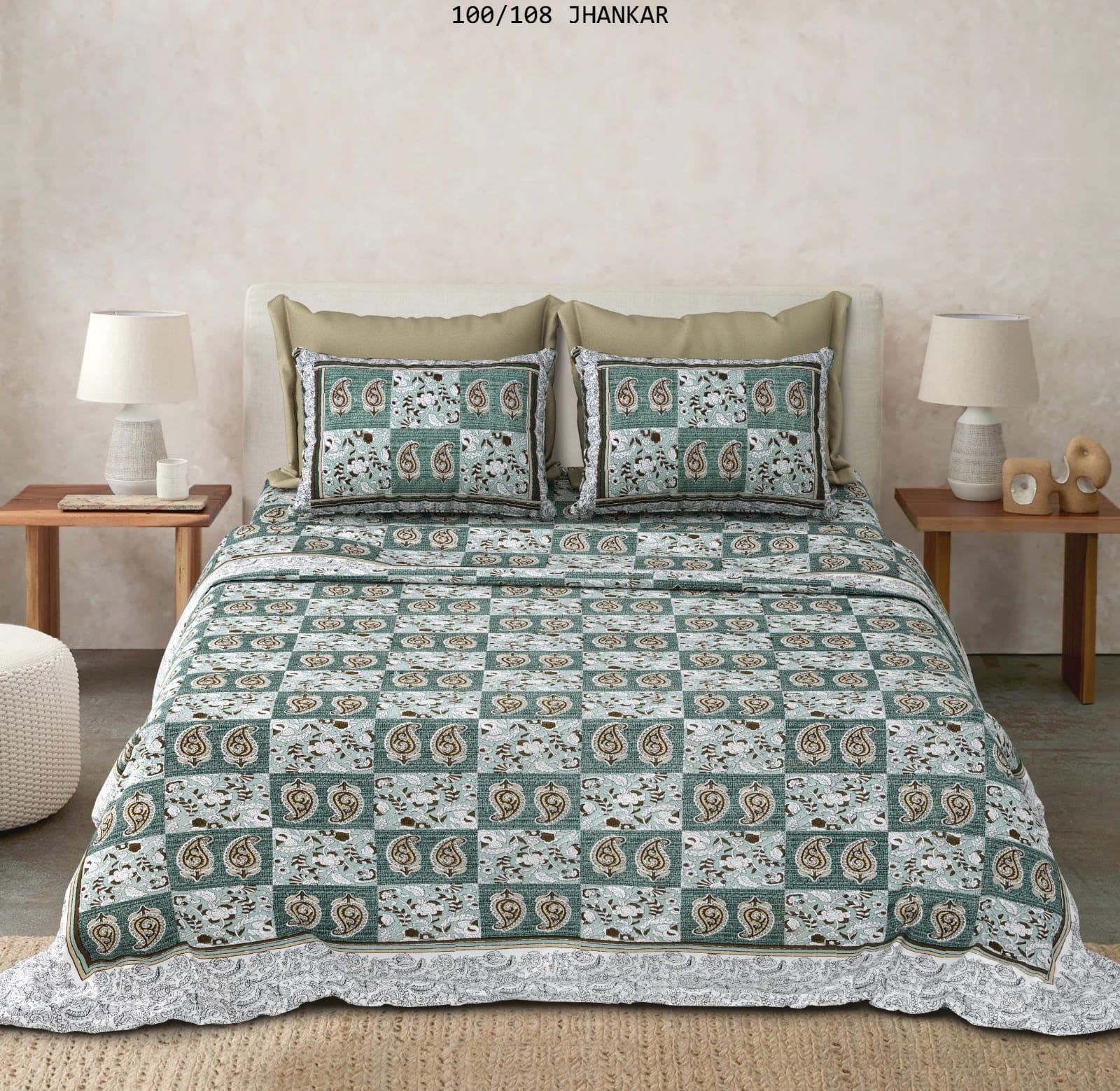 Cotton King Size Bedsheet with 2 Pillow Covers – 100x108 Inches