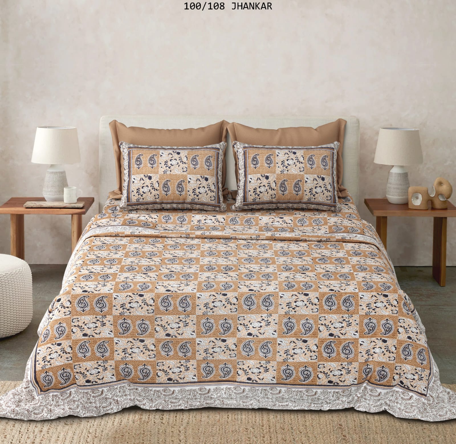 Cotton King Size Bedsheet with 2 Pillow Covers – 100x108 Inches