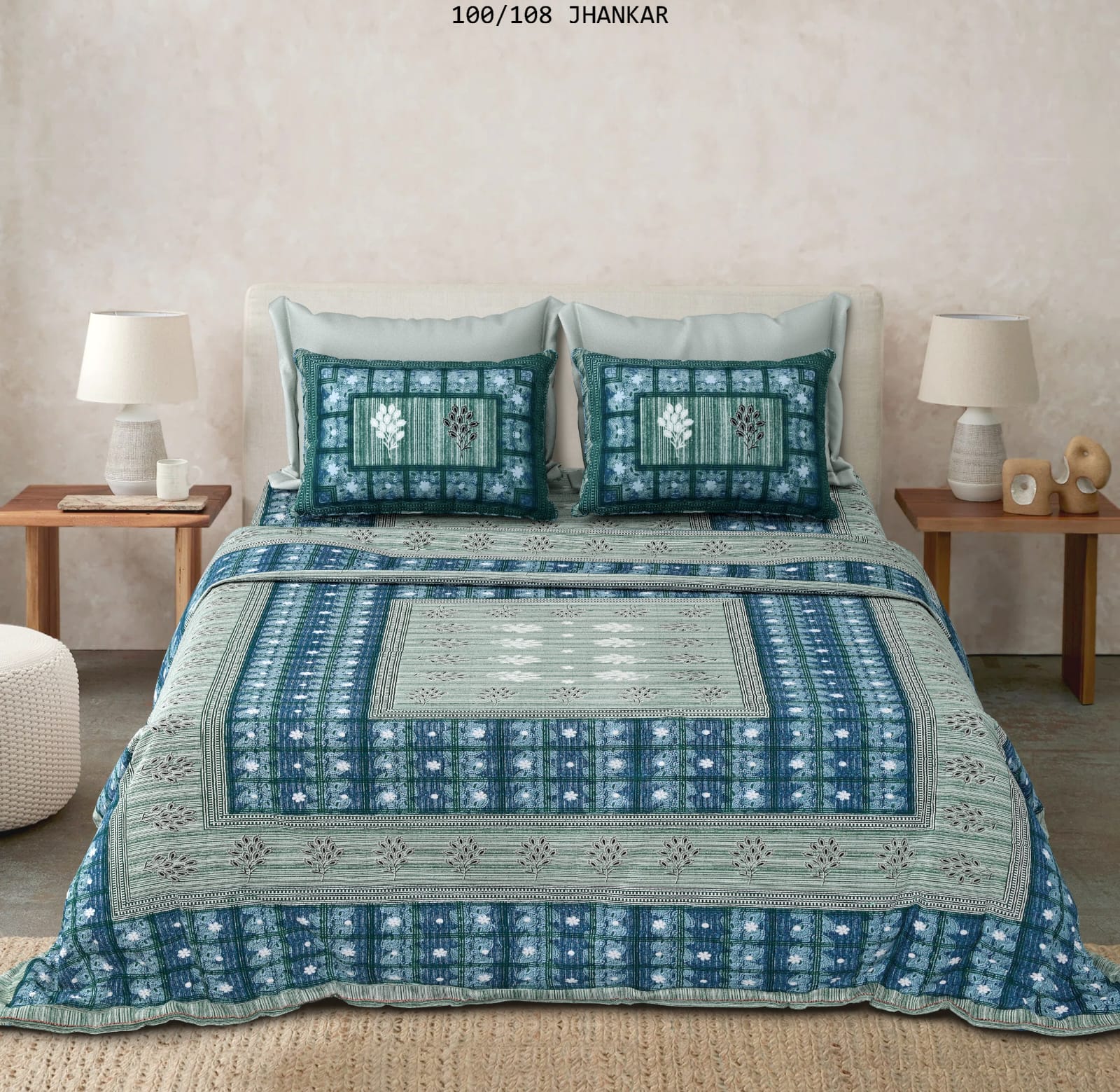 Cotton King Size Bedsheet with 2 Pillow Covers – 100x108 Inches