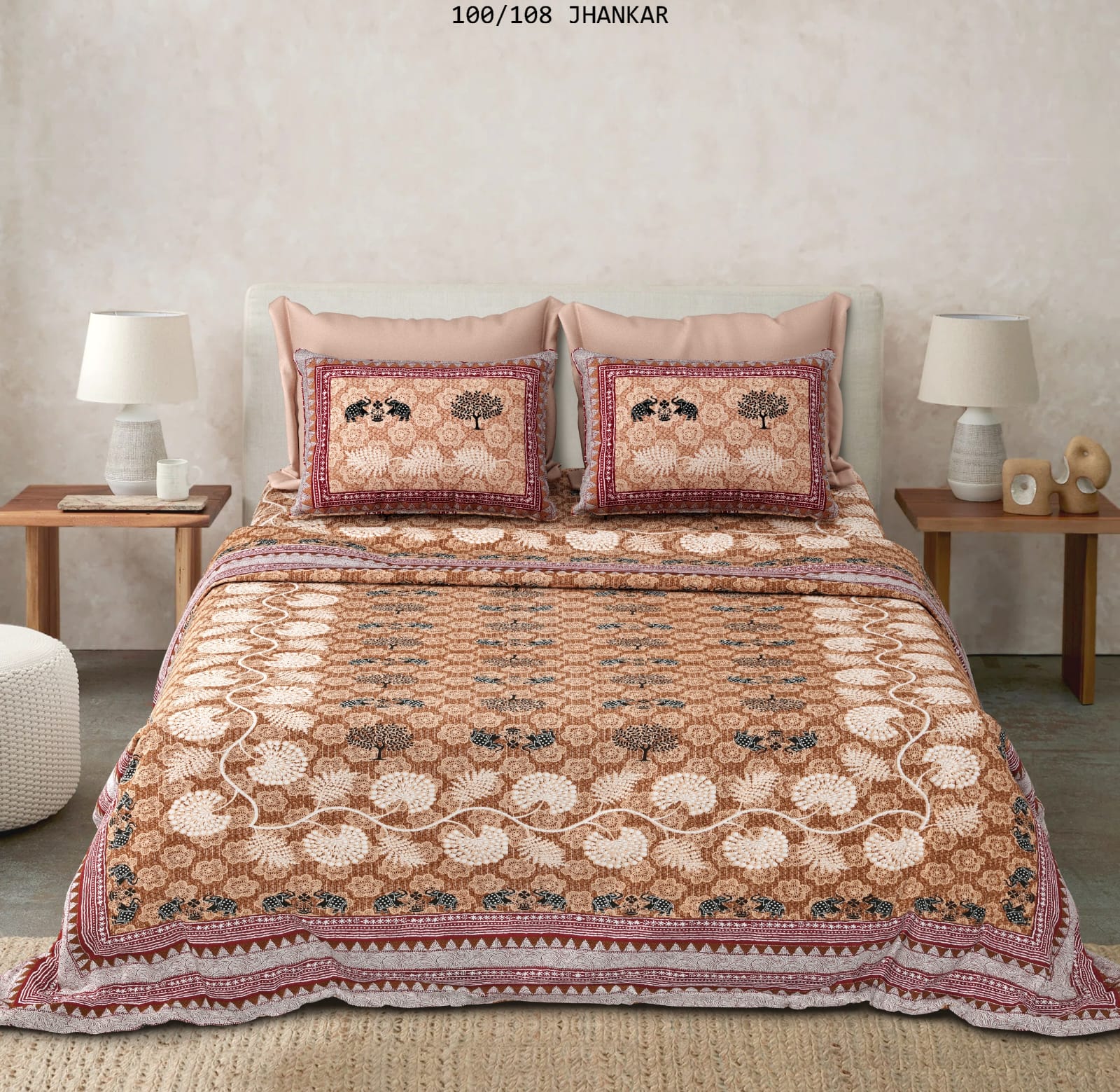 Cotton King Size Bedsheet with 2 Pillow Covers – 100x108 Inches