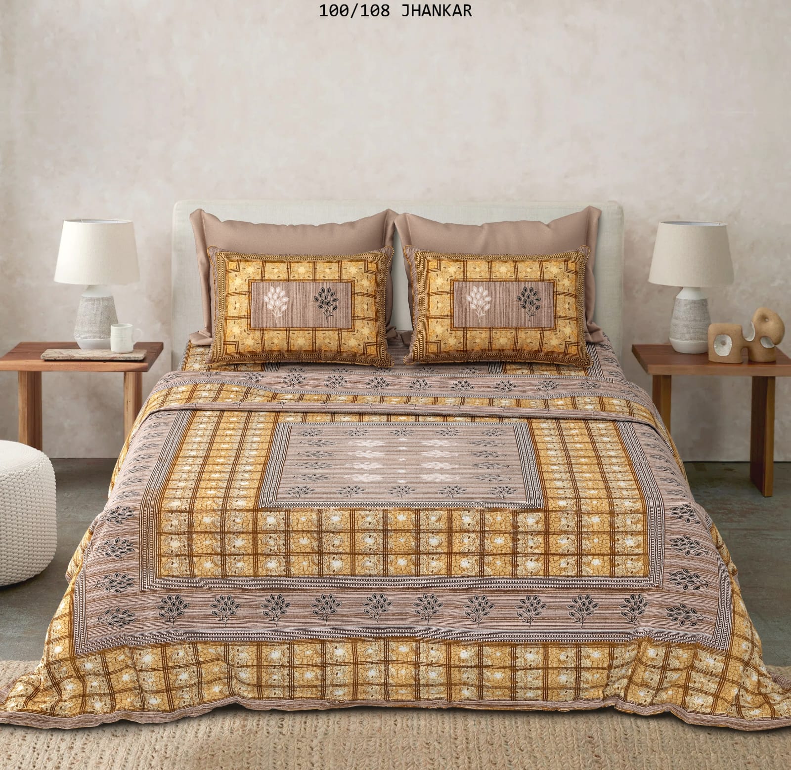 Cotton King Size Bedsheet with 2 Pillow Covers – 100x108 Inches