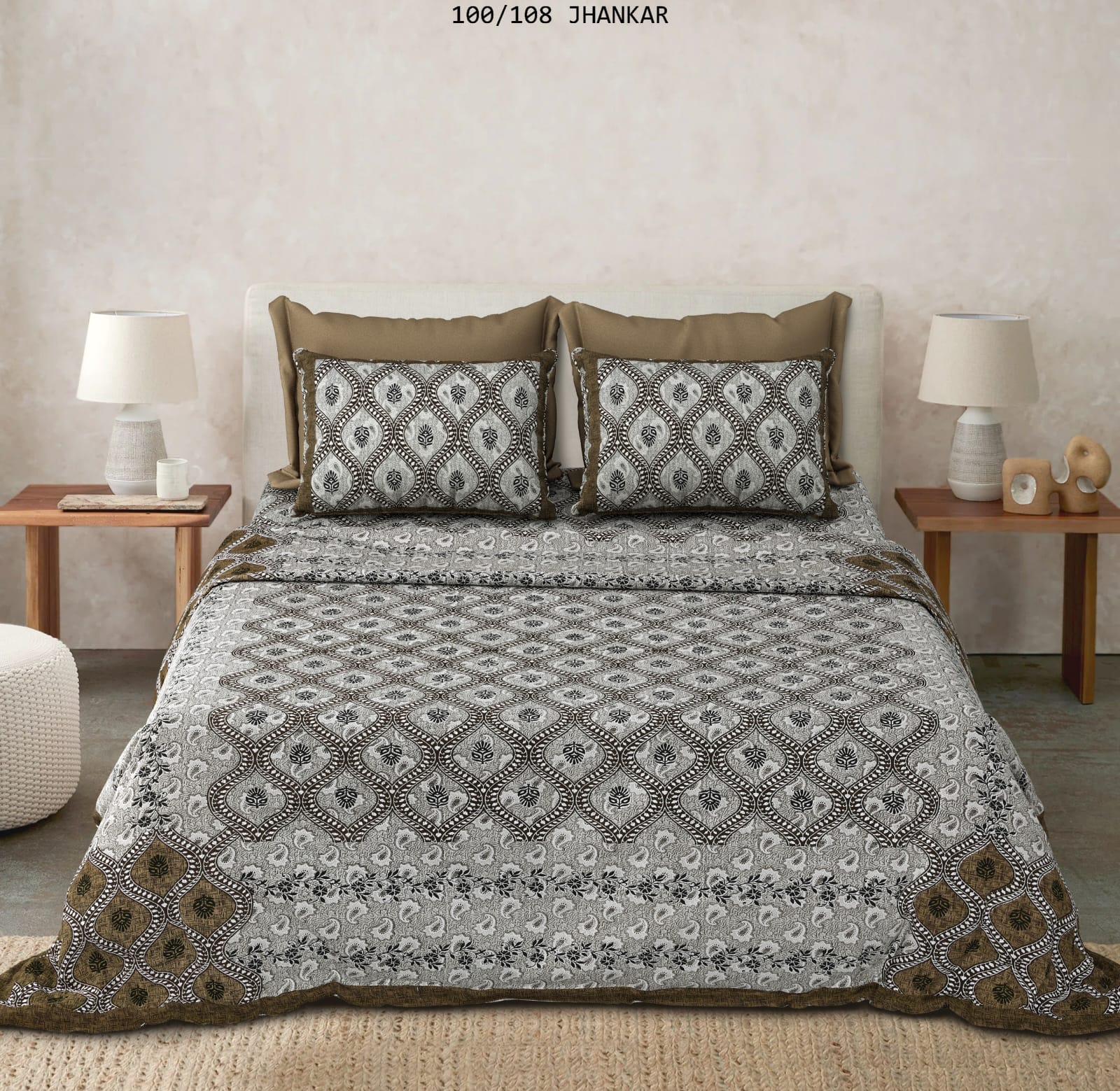 Cotton King Size Bedsheet with 2 Pillow Covers – 100x108 Inches