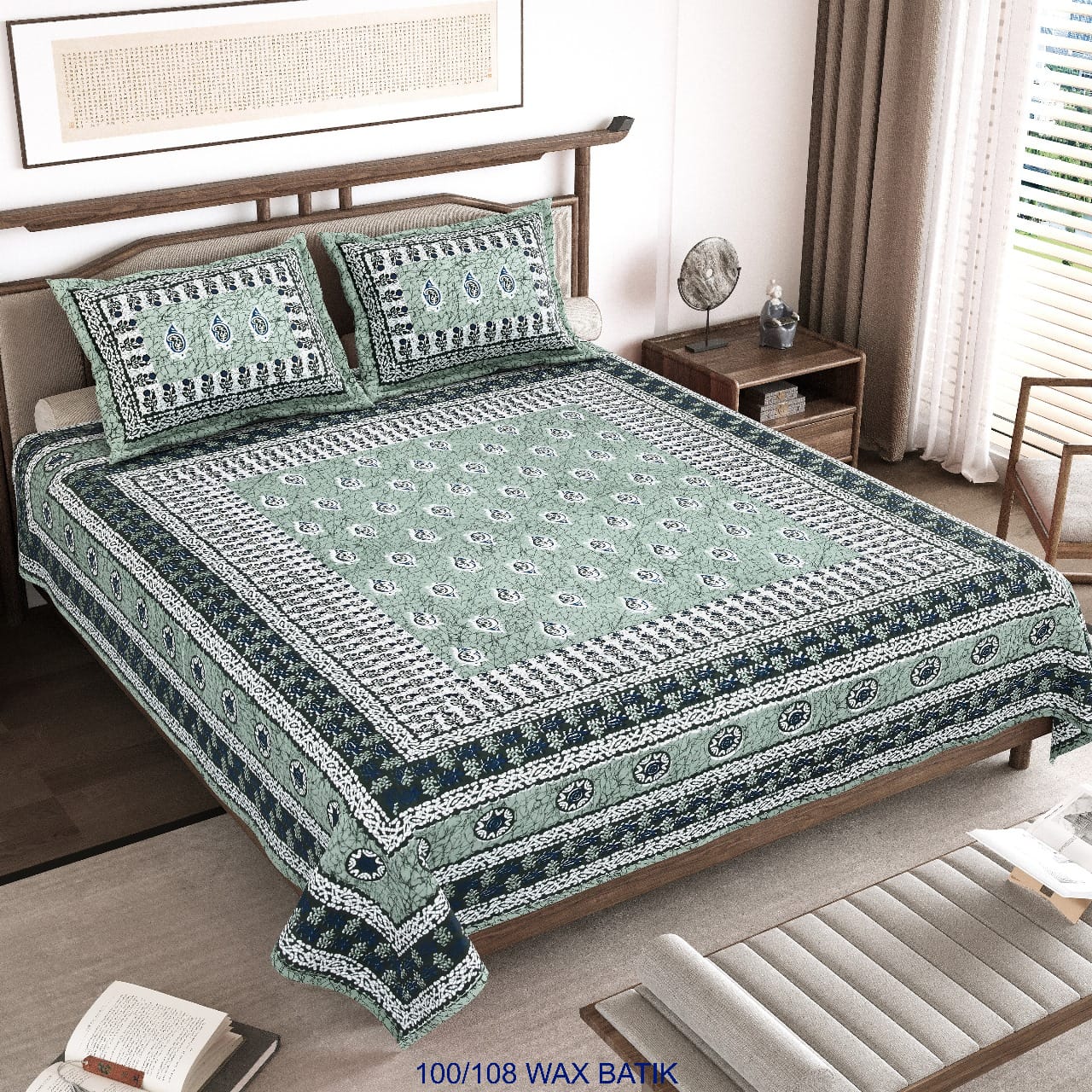 Cotton King Size Bedsheet with Pillow Covers – 100×108 Inches