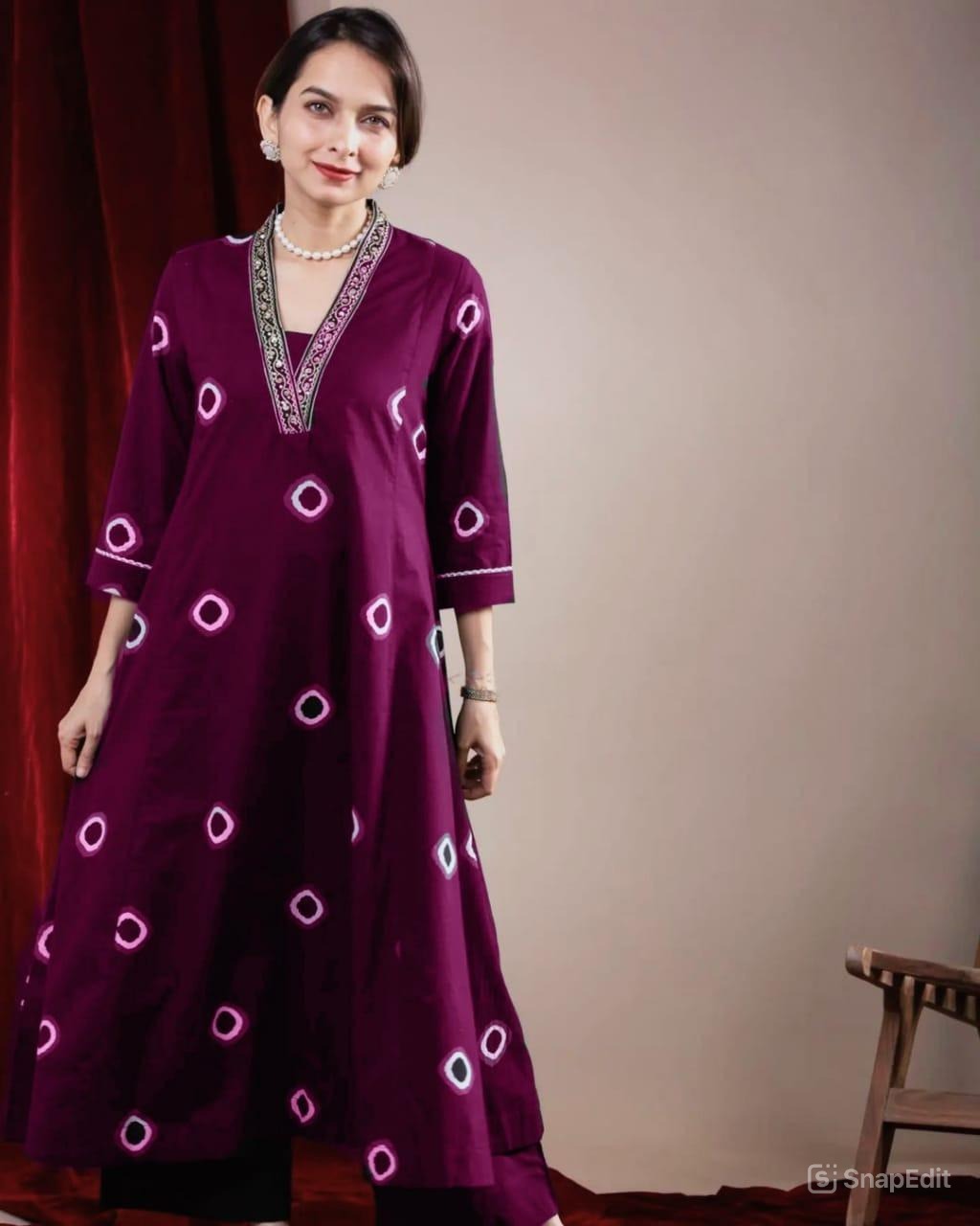 Cotton Kurta Pant Set with Neck Embroidery & Side Pocket