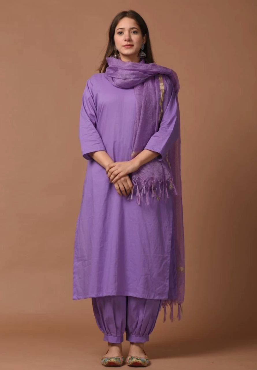 Cotton Kurti Pant Dupatta Set for Women | Fully Stitched