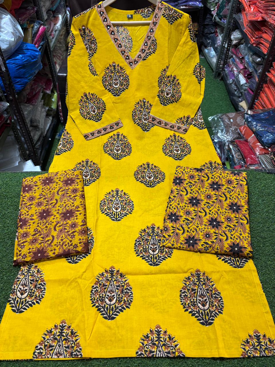 Cotton Kurti Pant Set with 100x100 Cotton Dupatta | Fully Stitched