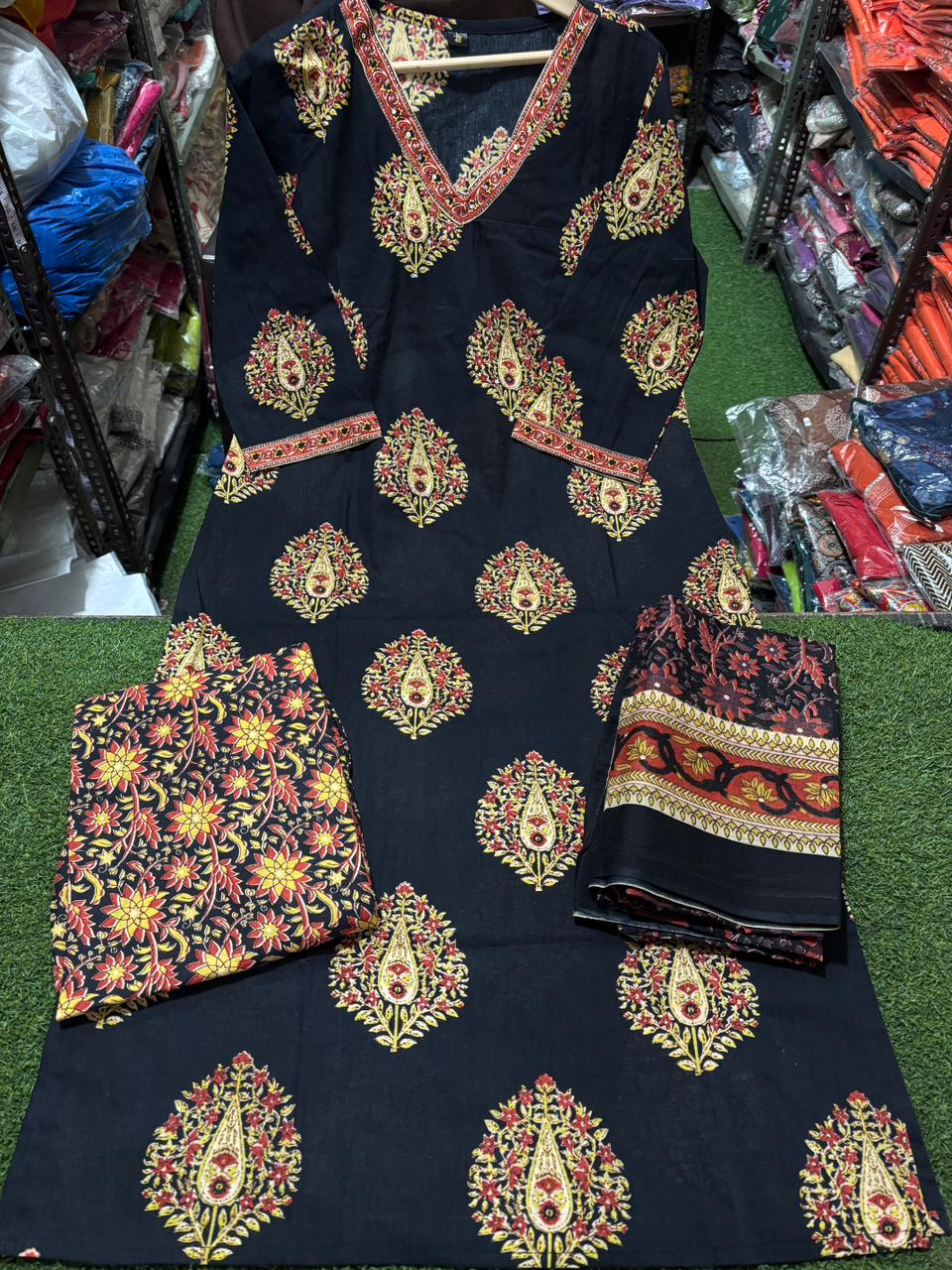 Cotton Kurti Pant Set with 100x100 Cotton Dupatta | Fully Stitched