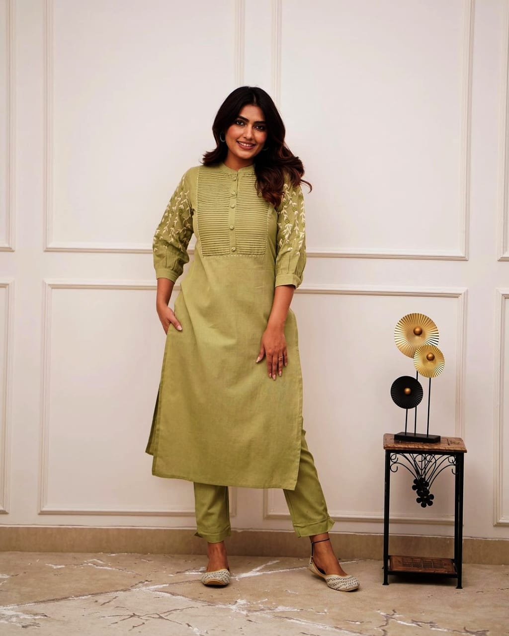 Cotton Kurti Pant Set with Embroidery & Pintex