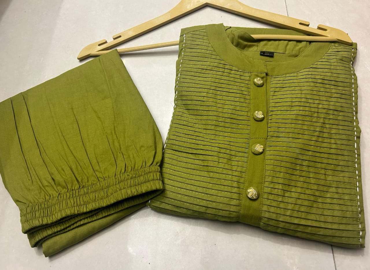 Cotton Kurti Pant Set with Embroidery & Pintex