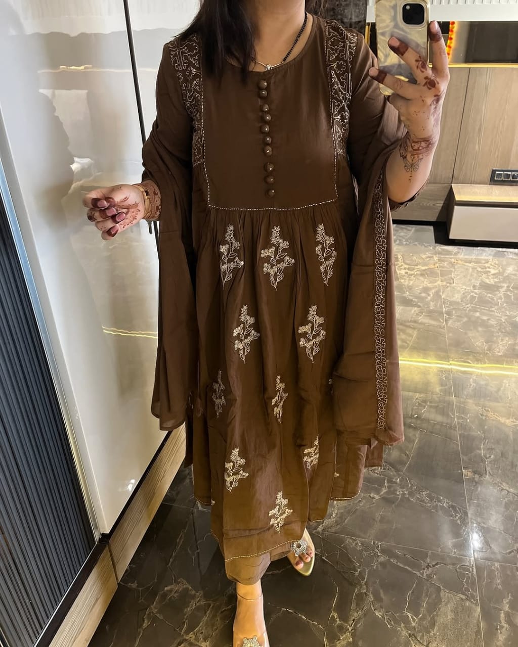 Cotton Kurti Pant Set with Mul Mul Dupatta & Embroidery Work