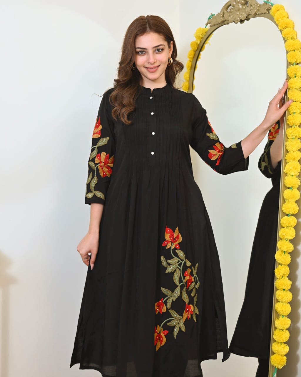 Cotton Kurti Pant Set with One Side Pocket & Embroidery Work