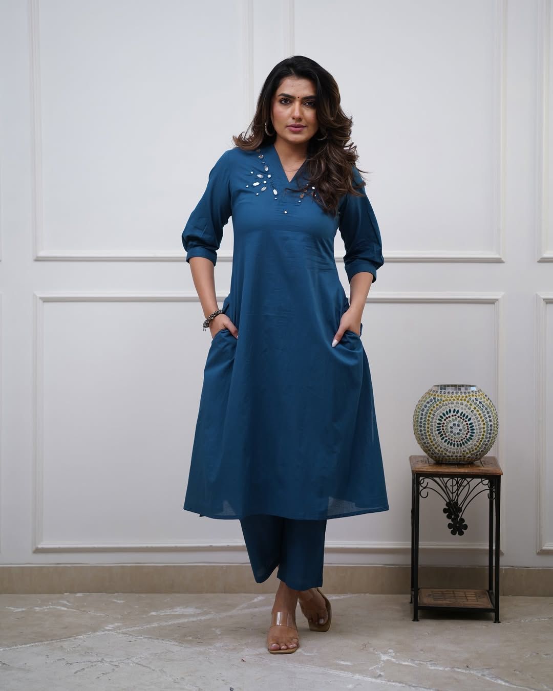Cotton Kurti Plazo Set with Pockets - Long Kurti for Women