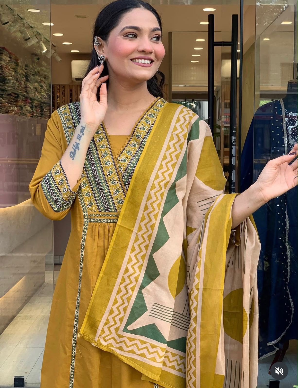 Cotton Printed Kurti Set with Cotton Pant & Mal Mal Dupatta