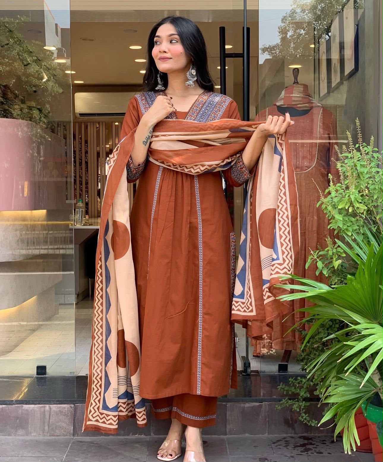 Cotton Printed Kurti Set with Cotton Pant & Mal Mal Dupatta