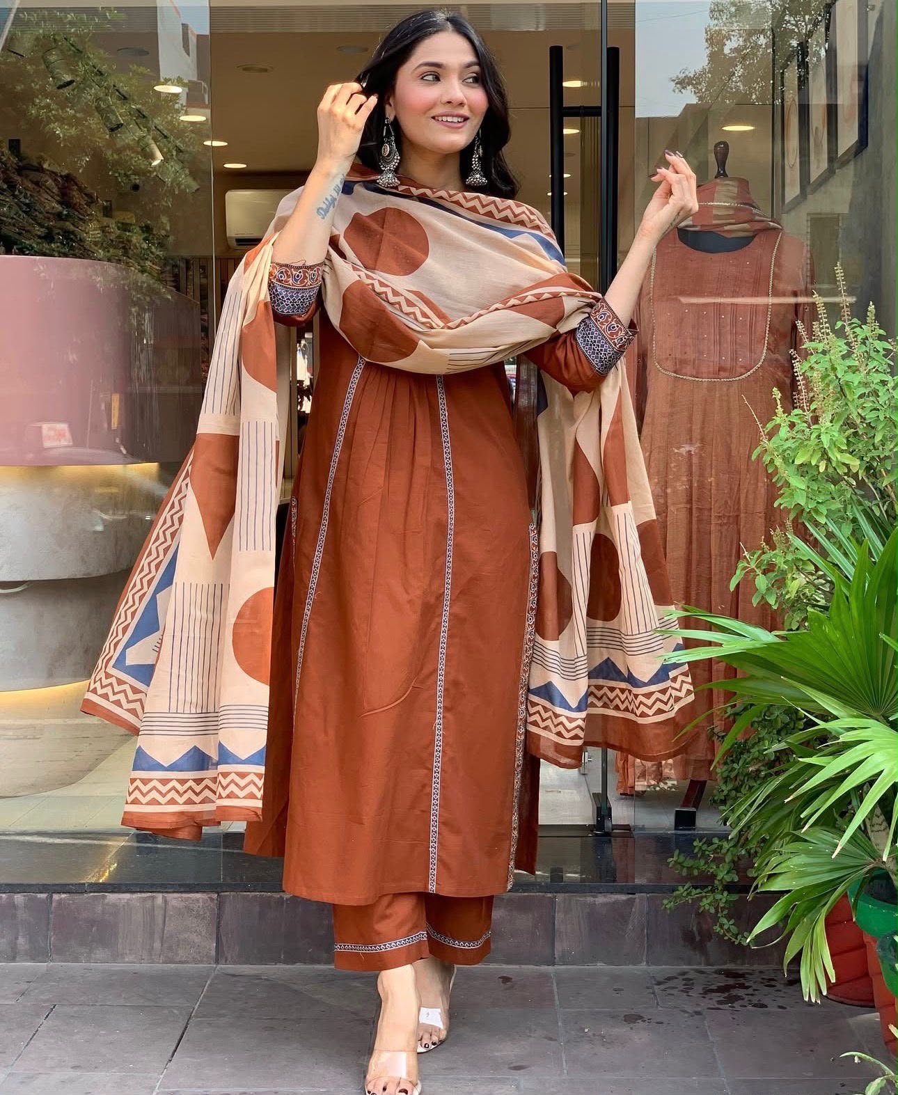 Cotton Printed Kurti Set with Cotton Pant & Mal Mal Dupatta