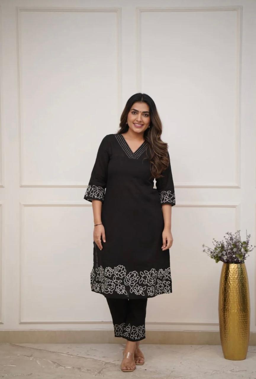 Cotton Kurti with Embroidery & Matching Pant