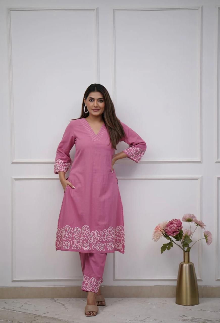 Cotton Kurti with Embroidery & Matching Pant