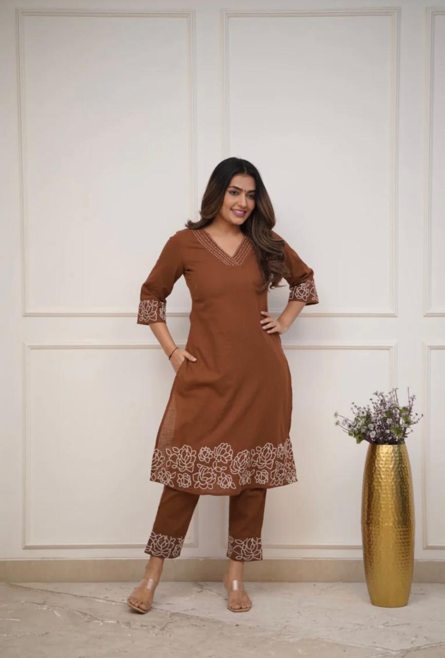 Cotton Kurti with Embroidery & Matching Pant