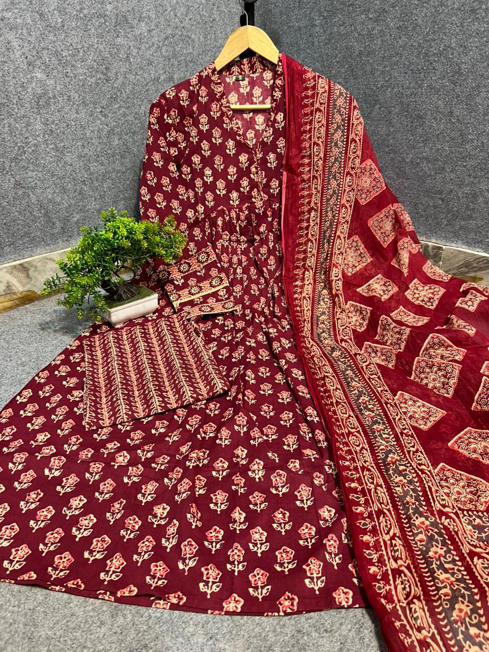 Cotton Kurti with Pant and Dupatta Set | 3 Piece