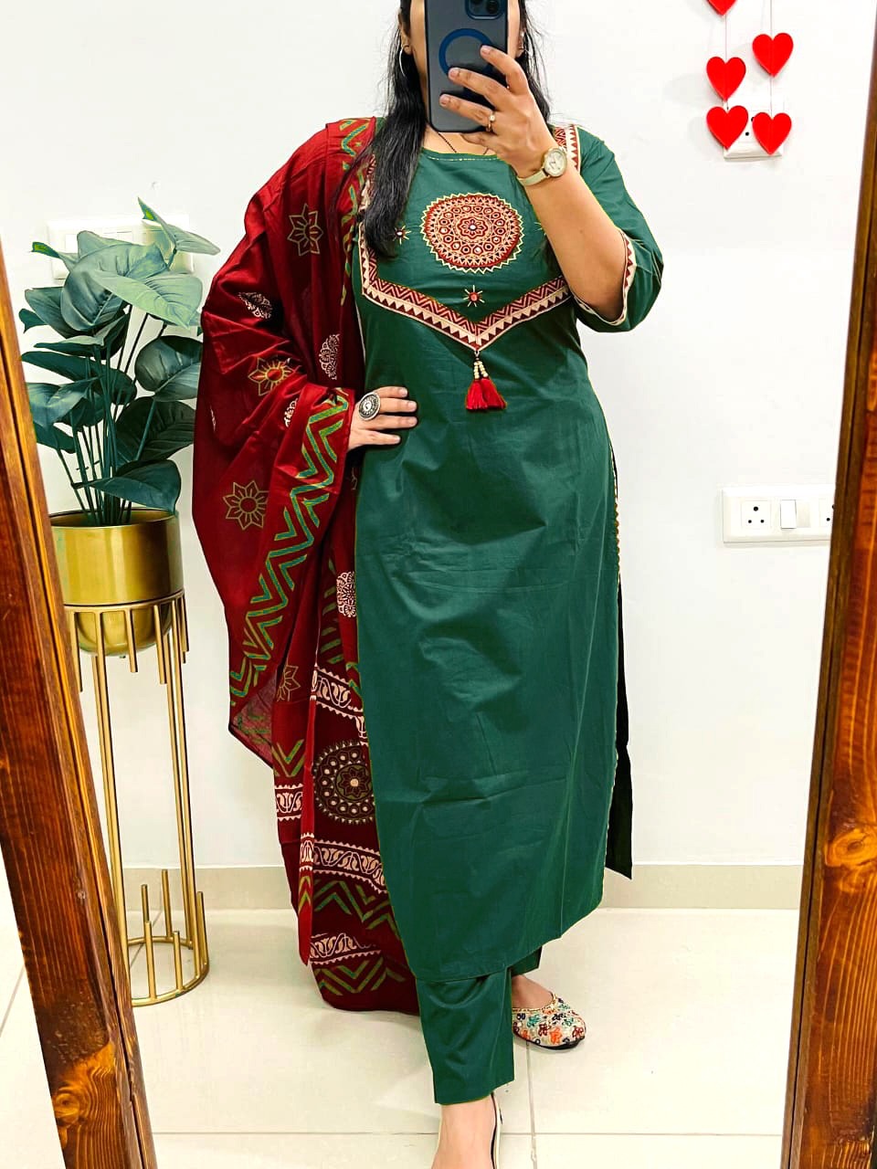 Cotton Kurti with Pant & Malmal Dupatta | Fully Stitched Set