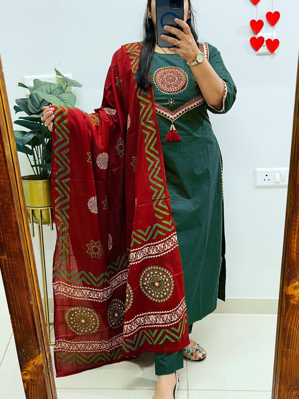 Cotton Kurti with Pant & Malmal Dupatta | Fully Stitched Set