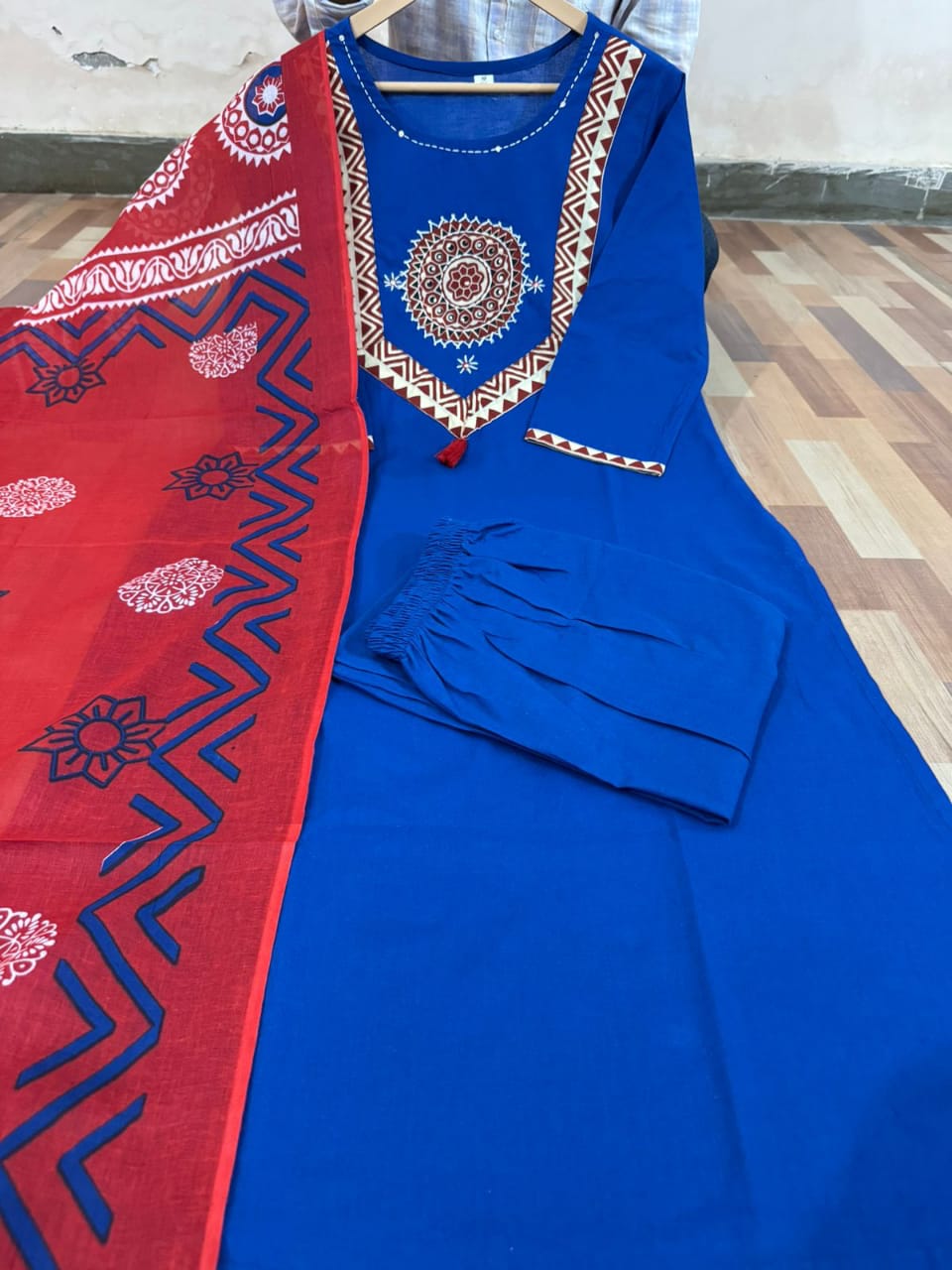 Cotton Kurti with Pant & Malmal Dupatta | Fully Stitched Set