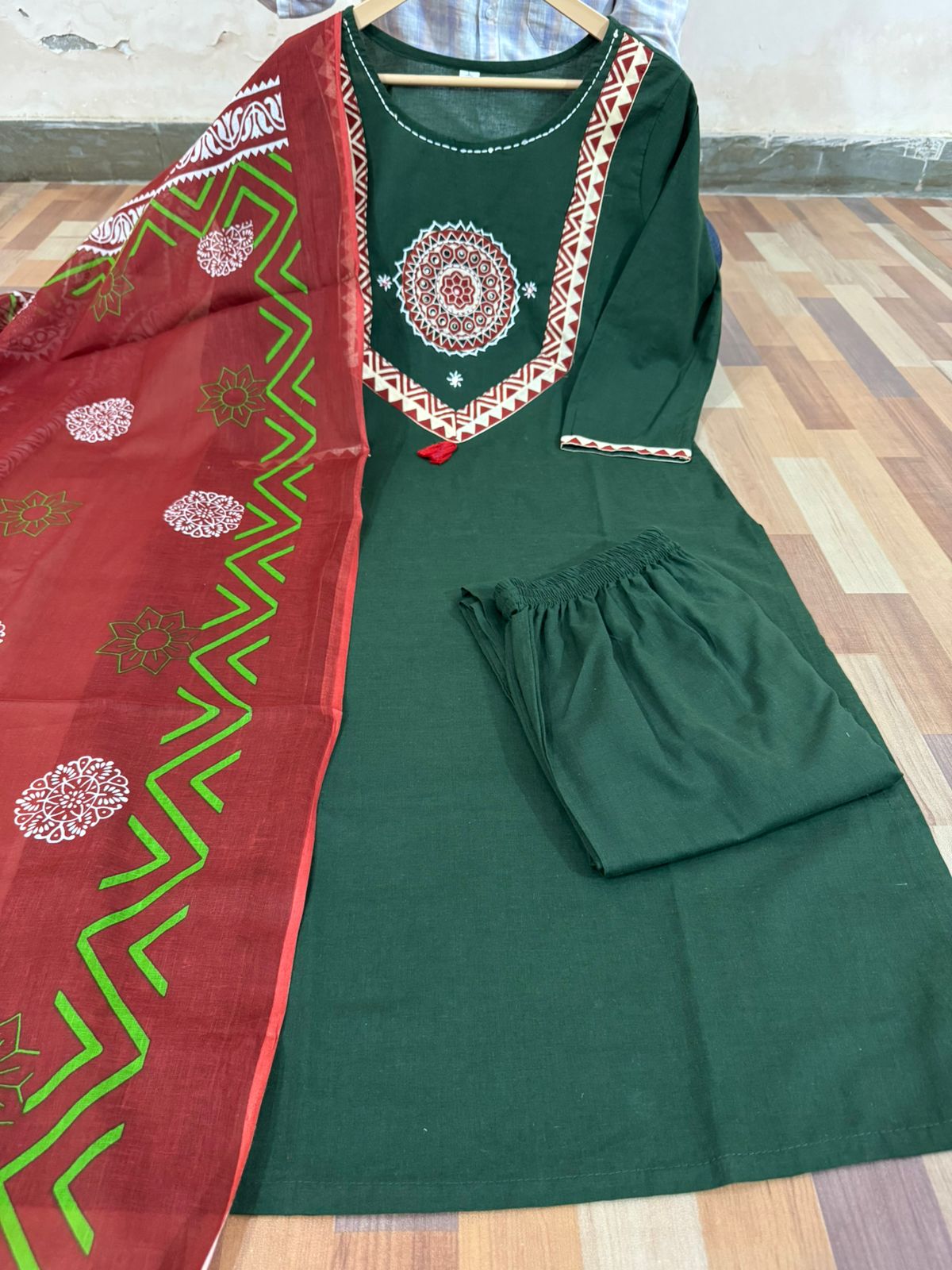 Cotton Kurti with Pant & Malmal Dupatta | Fully Stitched Set