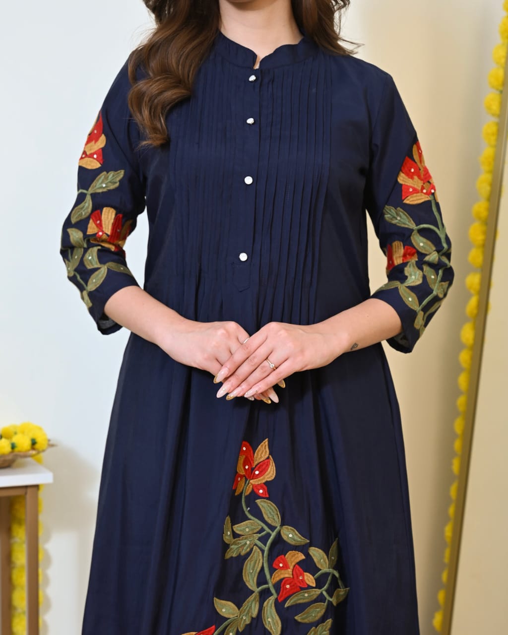 Cotton Pintex Embroidered Kurti Pant Set with Pocket for Women